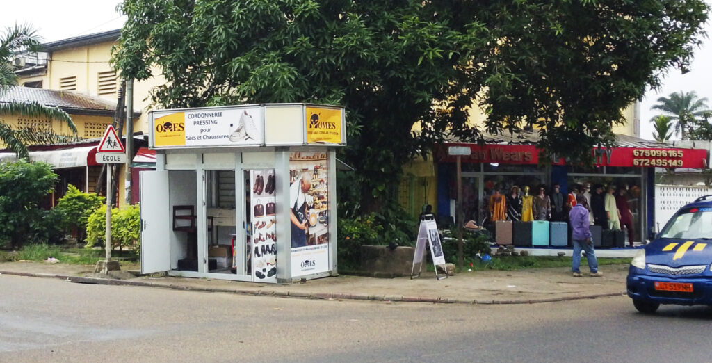 kiosk for pick and drop station for shoe repairs cobbler in douala